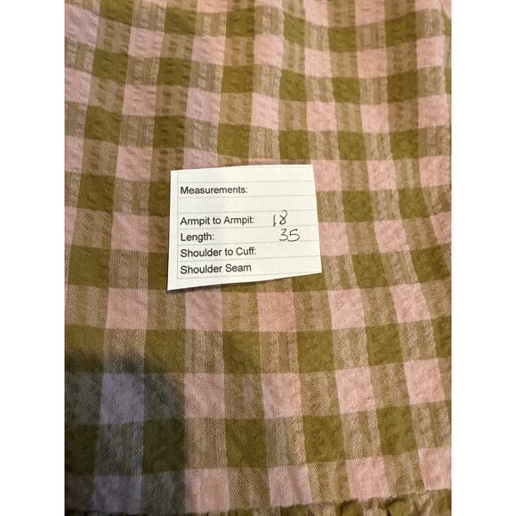 Madewell L Babydoll Gingham Dress Puff Sleeve Elastic Back Pink/Olive Green - Picture 8 of 8